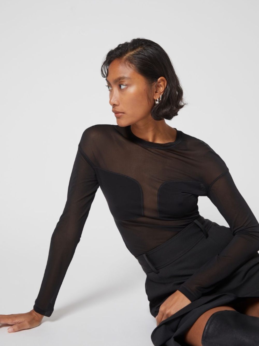 & Other Stories Long Sleeve Sheer Mesh Top With Solid Accents Sz L